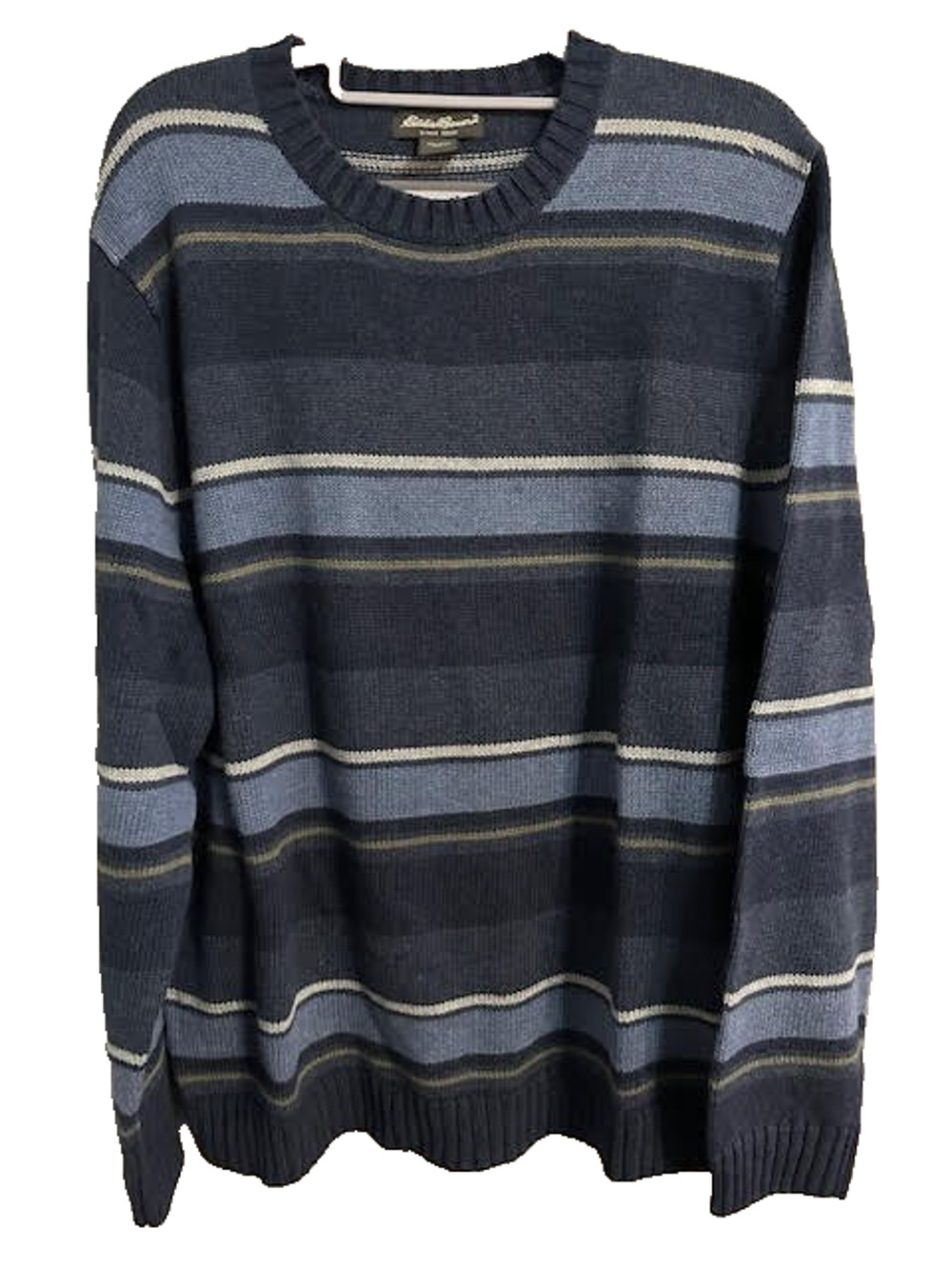 Eddie Bauer Striped Knit Sweater Blue Crewneck Casual Mens Size L
